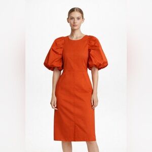 English Factory Burnt Orange Puff Sleeve Midi Dress NWT Large
